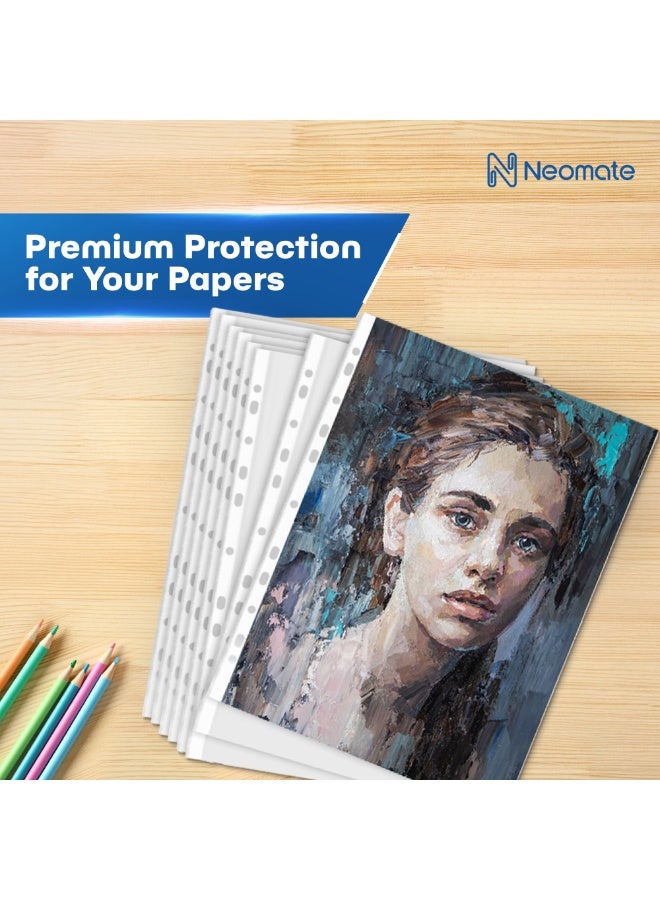 Neomate 60 Micron Document Sleeves | 50 Pcs A4 Transparent Sheet Protectors with 11-Hole Punched for Ring Files | Waterproof Clear Sleeves for Certificates & Documents - Image 2